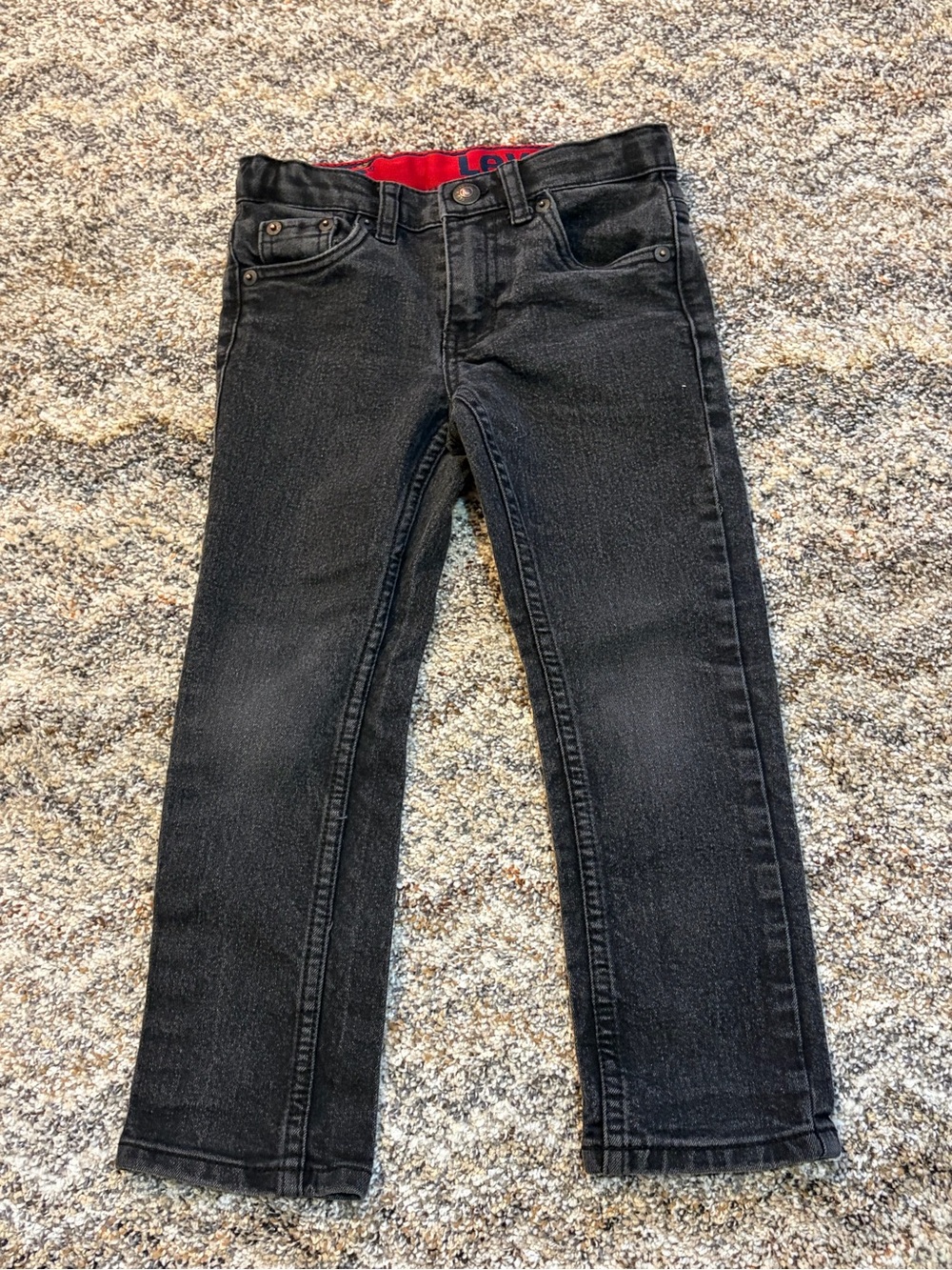 Levi's Kids Black Straight Jeans with Red Waistband Accent